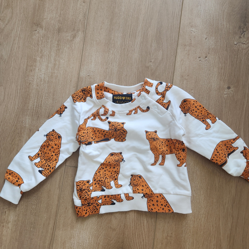 Kids White Sweatshirt with Orange Leopard Print
